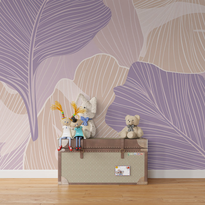 Kids room wallpaper | Delicate leaves and soft colors
