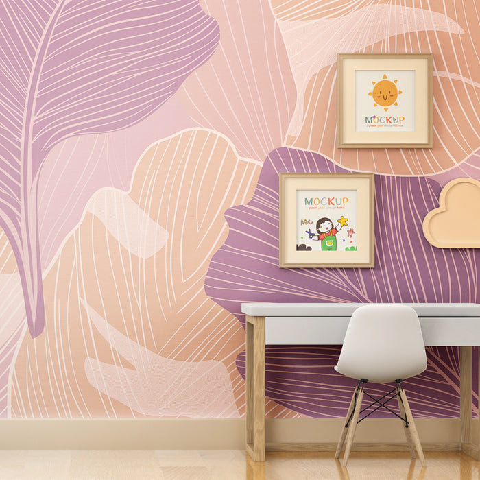 Kids room wallpaper | Delicate leaves and soft colors