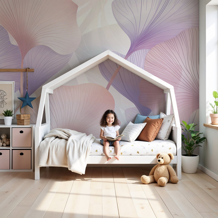 Tapet pentru cameră de copii | Frunze delicate și culori pastel