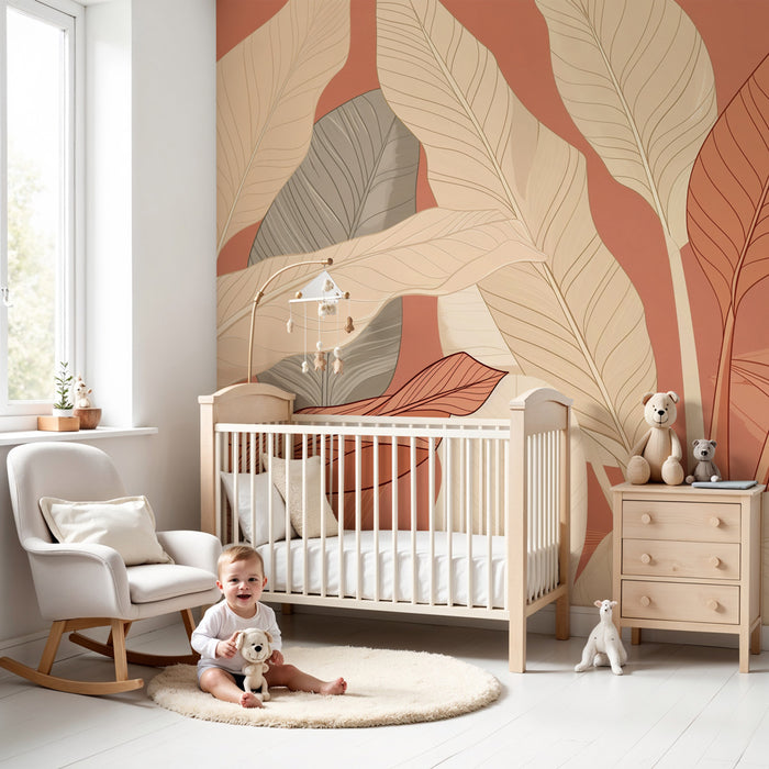 Kids room wallpaper | Delicate leaves on colorful background