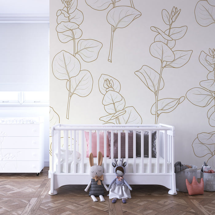 Kids room wallpaper | Delicate leaves on a soft background
