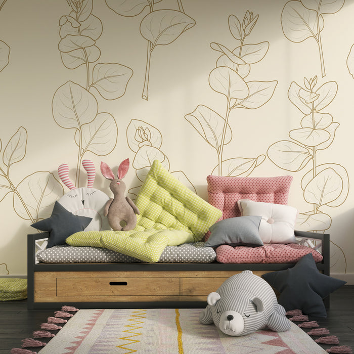 Kids room wallpaper | Delicate leaves on a soft background