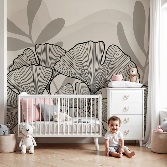 Papel pintado infantil | Hojas elegantes y ambiente suave