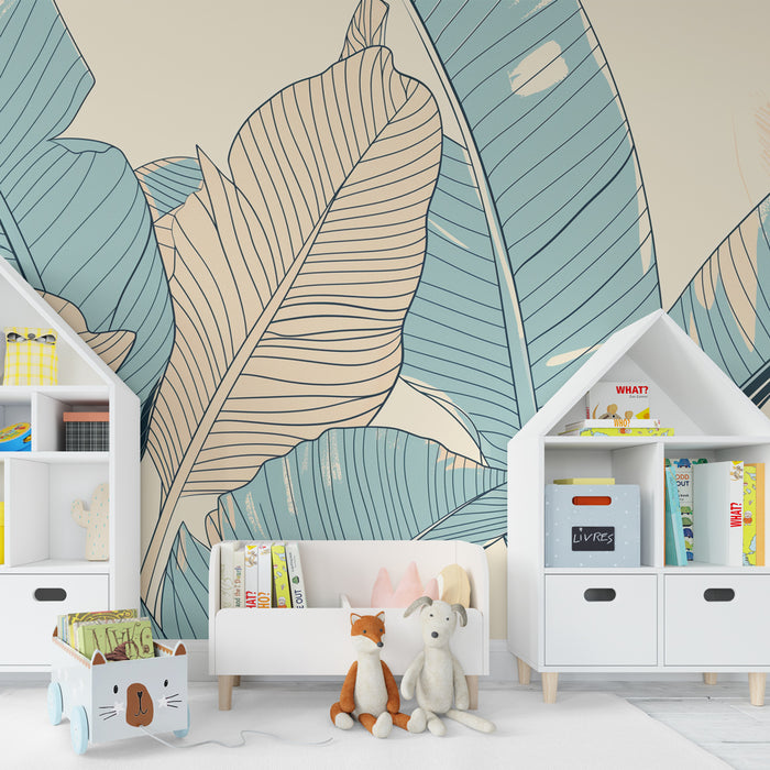Kids room wallpaper | Rahustavad troopilised lehed