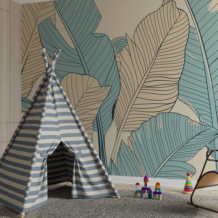 Kids room wallpaper | Rahustavad troopilised lehed