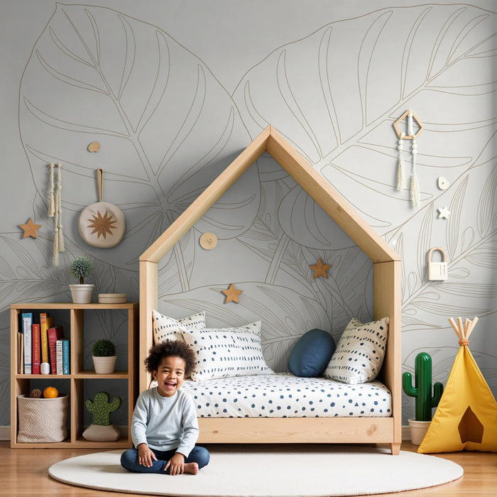 Kids room wallpaper | Delicate online tropical leaves