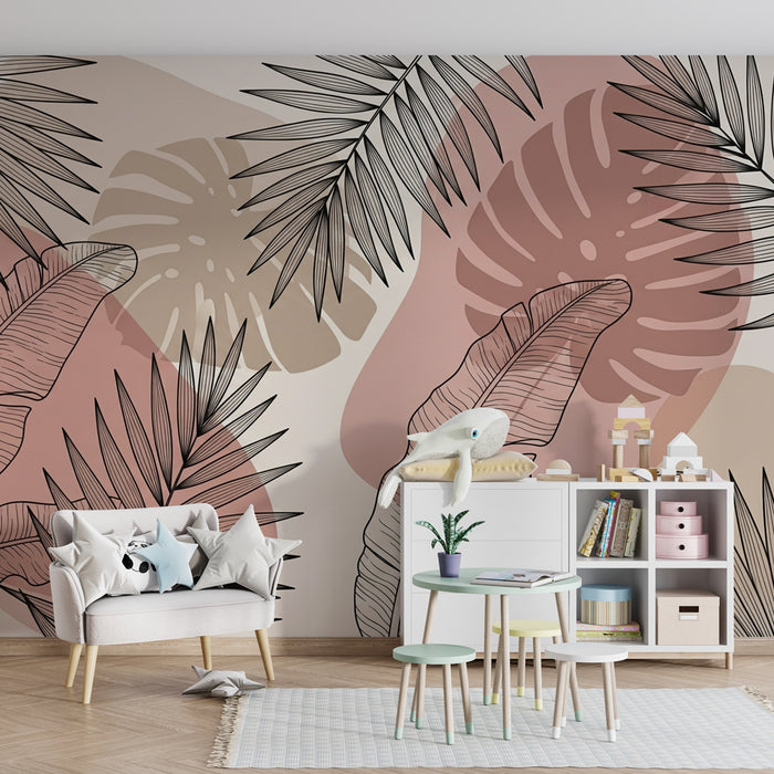 Papel de parede criança | Folhas tropicais em linha