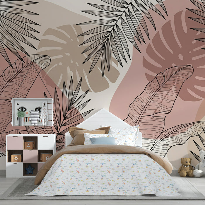Papel de parede criança | Folhas tropicais em linha