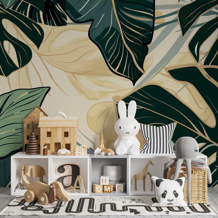 Kids room wallpaper | Lopsided tropical leaves