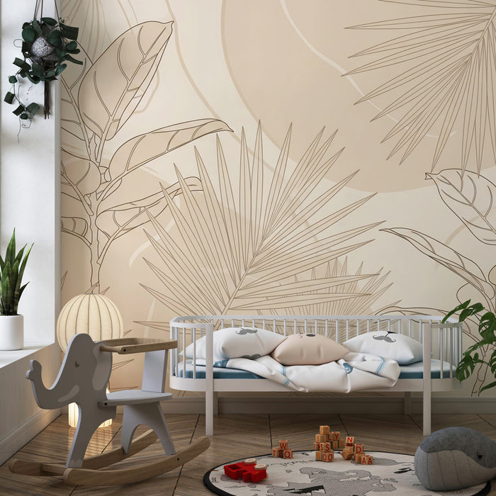 Kinderzimmer Tapete | Minimalistische tropische Blätter
