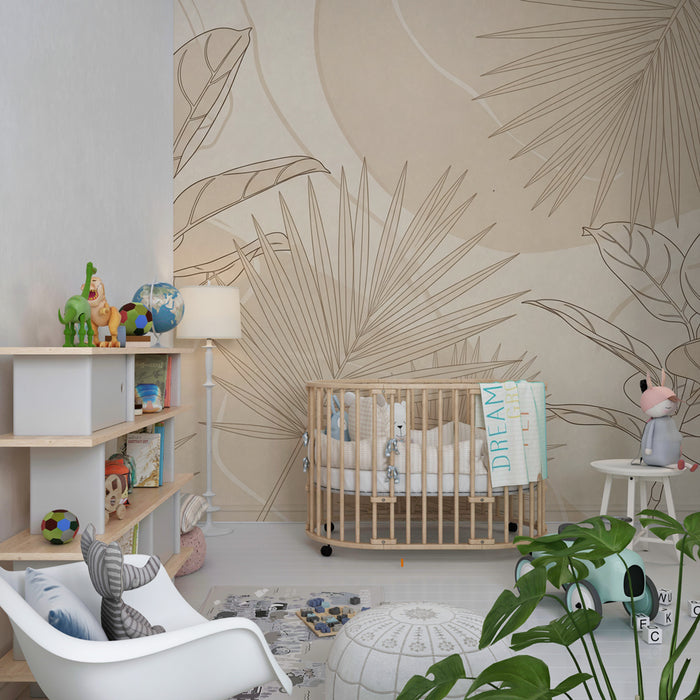 Kinderzimmer Tapete | Minimalistische tropische Blätter
