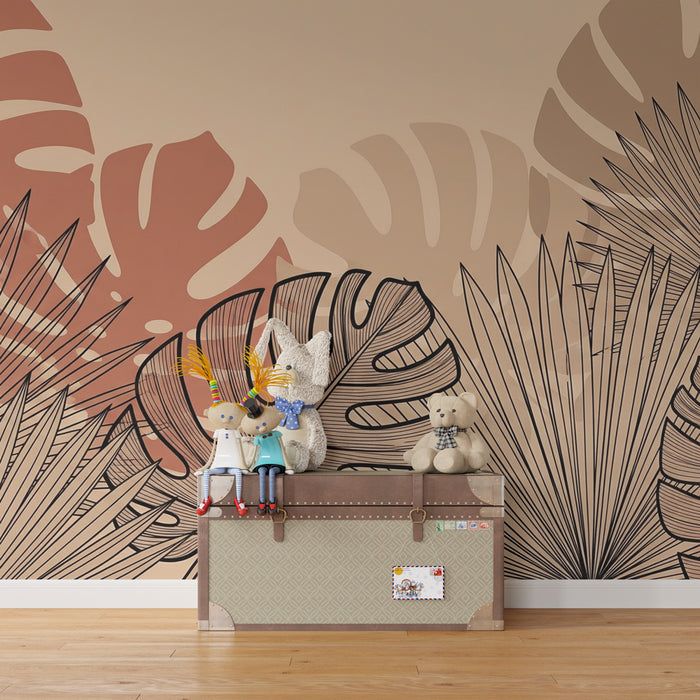 Papel de parede criança | Folhas tropicais modernas em tons terracota