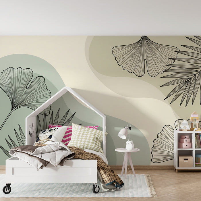 Papel de parede criança | Folhas tropicais verde sálvia e caqui