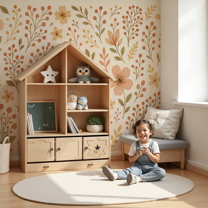 Kinderzimmer Tapete | Zartes Blumenmuster und botanische Motive