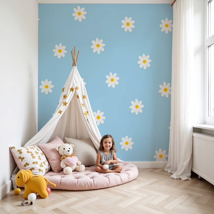 Kinderzimmer Tapete | Blumen und blauer Himmel