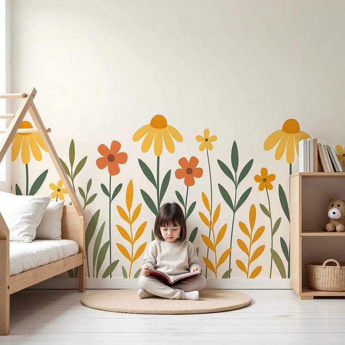 Kinderzimmer Tapete | Bunte Blumen im modernen Design