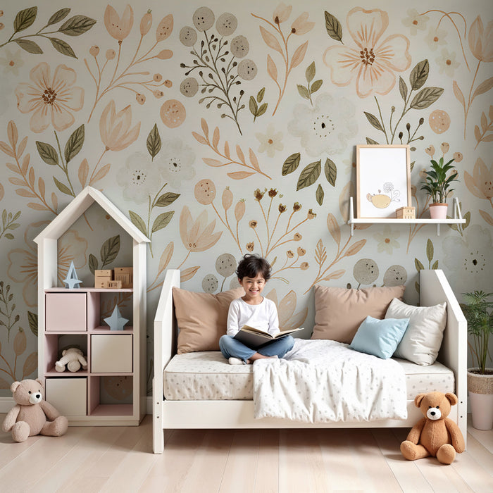 Papier peint chambre enfant | Fleurs délicates en pastel
