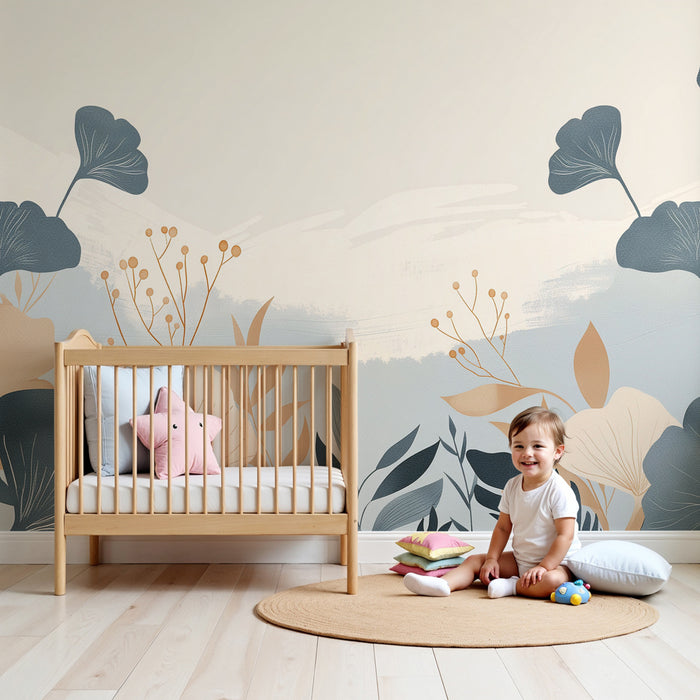 Kinderzimmer Tapete | Zarte Blumen und botanische Muster
