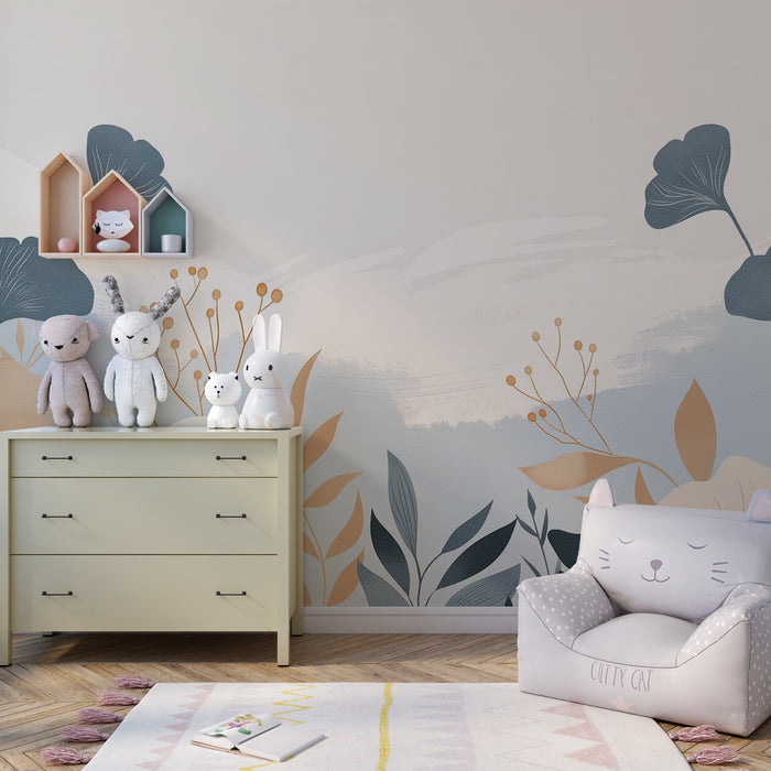 Papier peint chambre enfant | Fleurs délicates et motifs botaniques