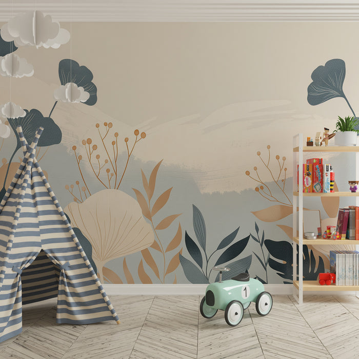 Papier peint chambre enfant | Fleurs délicates et motifs botaniques
