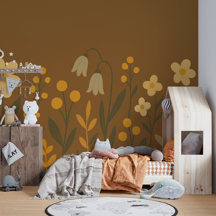 Kids room wallpaper | Delicate flowers on a earthy background