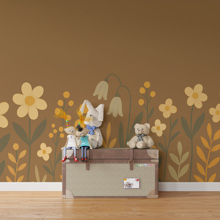 Kids room wallpaper | Delicate flowers on a earthy background