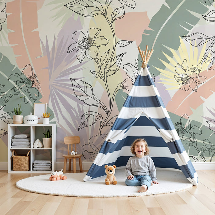 Papier peint chambre enfant | Fleurs tropicales et motifs floraux