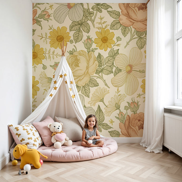 Kids room wallpaper | Soft and colorful floral for a warm atmosphere