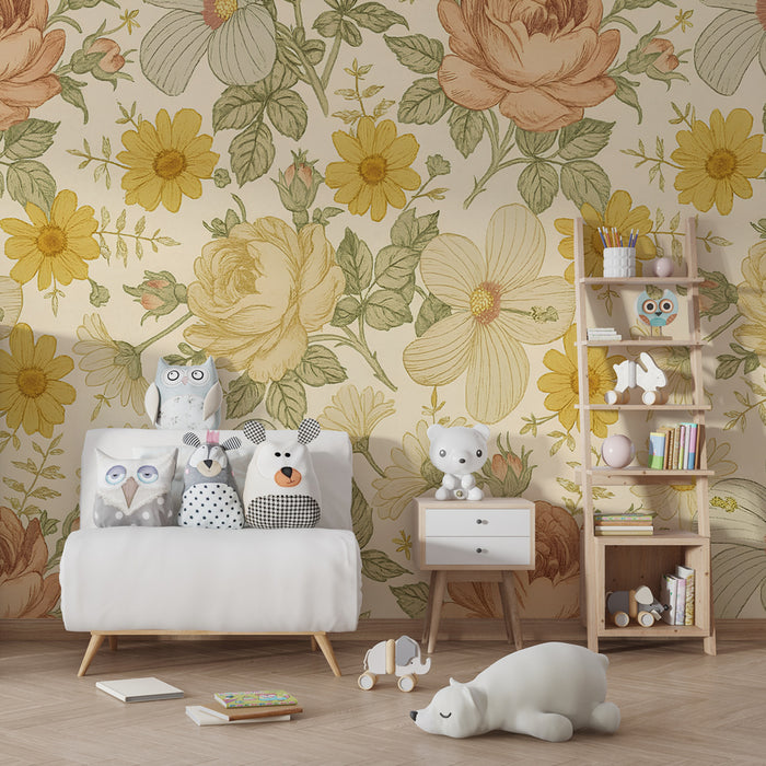 Kids room wallpaper | Soft and colorful floral for a warm atmosphere