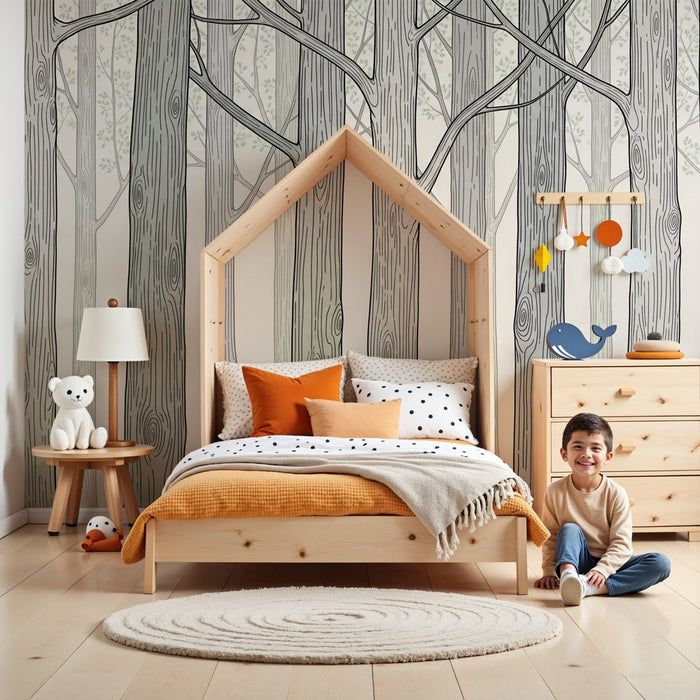 Papier de parede za otroško sobo | Elegantna in pomirjujoča gozdna motivacija