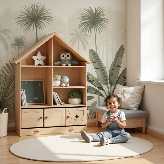Papel pintado infantil | Selva tropical en tonos verdes
