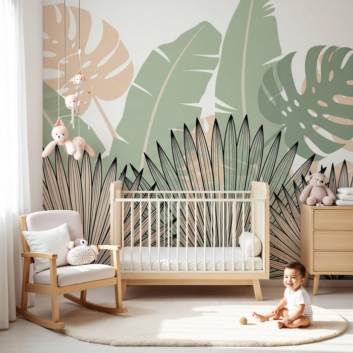 Papel pintado infantil | Helechos y elegantes palmeras