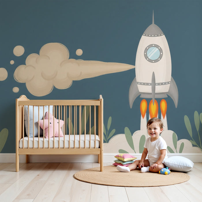 Kids room wallpaper | Rocket on a space exploration mission