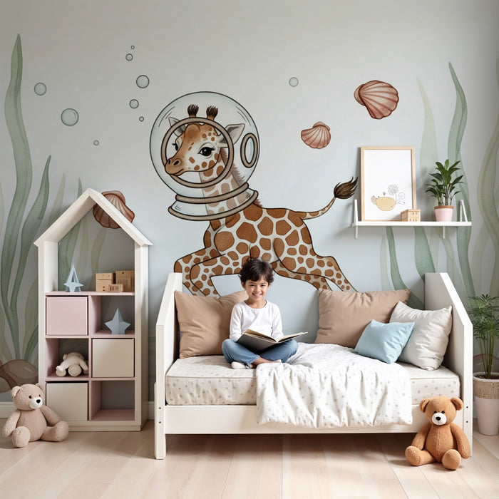 Papier peint chambre enfant | Girafe astronaute sous l'eau