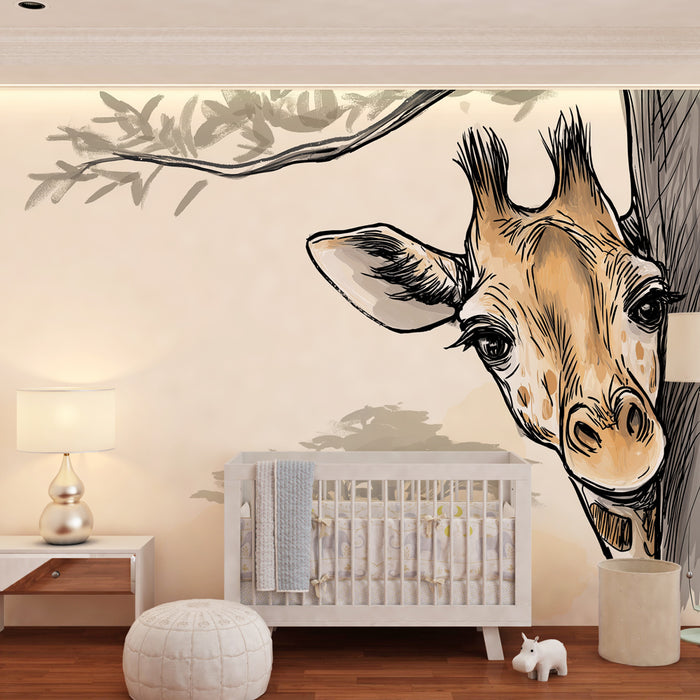 Papel de parede criança | Curioso girafa em uma paisagem africana