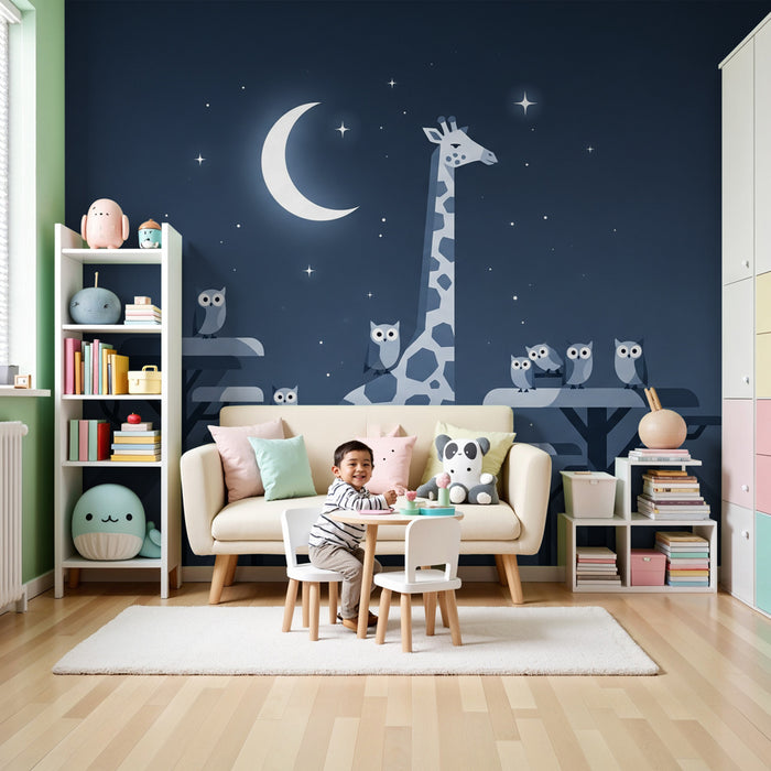 Kids room wallpaper | Kaelkirjak ja öökullid kuu all