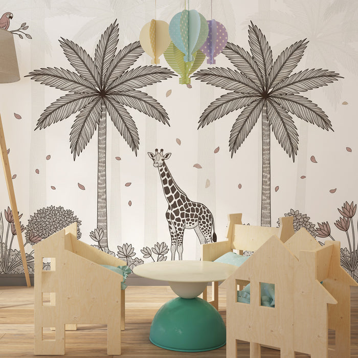 Papel de parede criança | Girafa e selva tropical