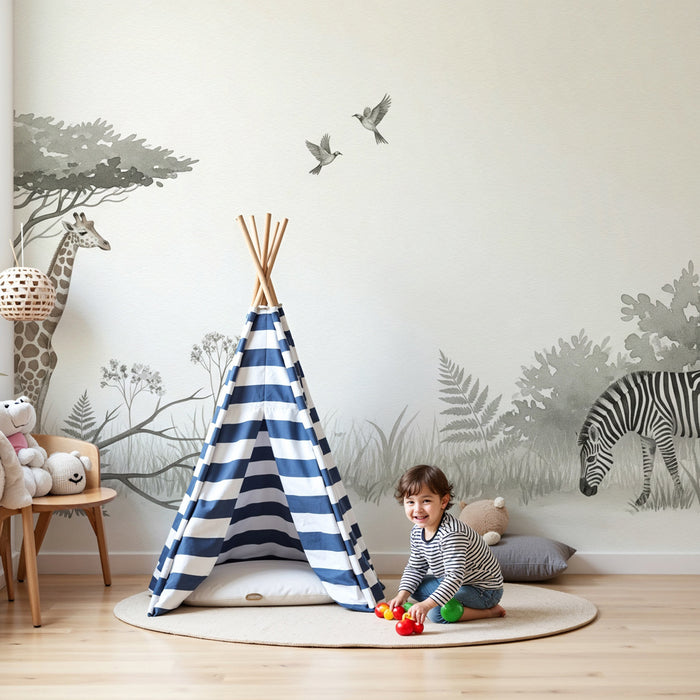 Detská izba tapeta | Žirafa a zebra v savane