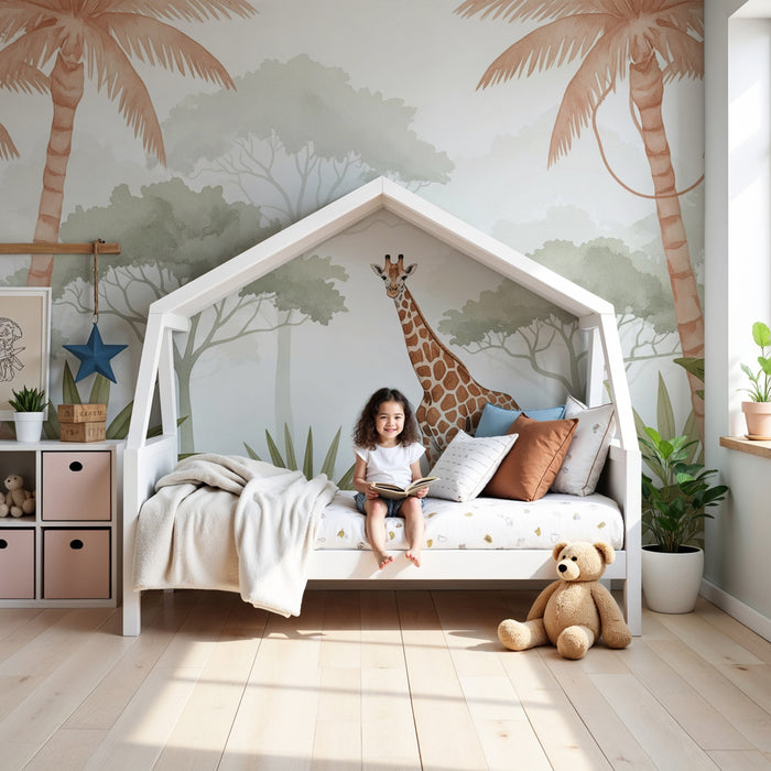 Kids room wallpaper | Majestic giraffe in the heart of the jungle