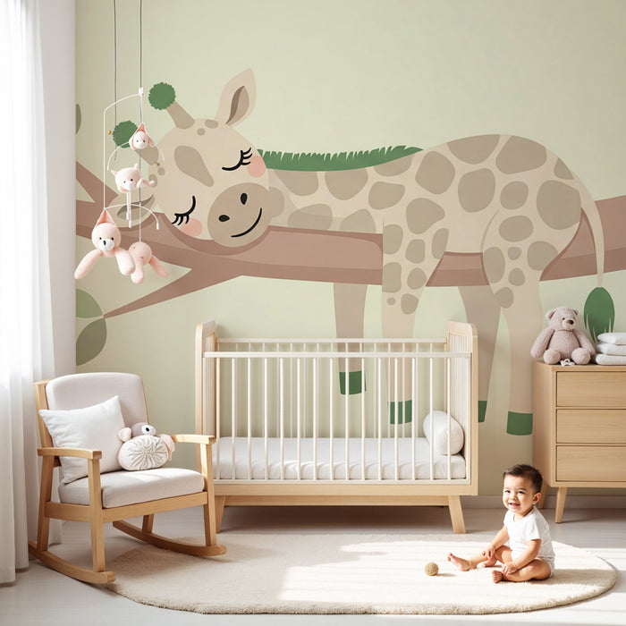 Carta da parati bambini | Giraffa tranquilla su un ramo