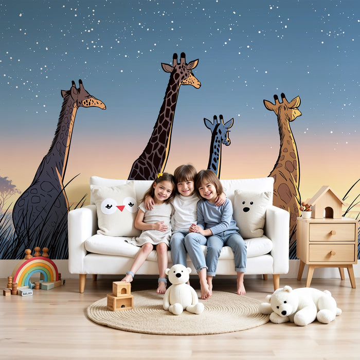 Kinderkamer behang | Giraffen onder de sterren
