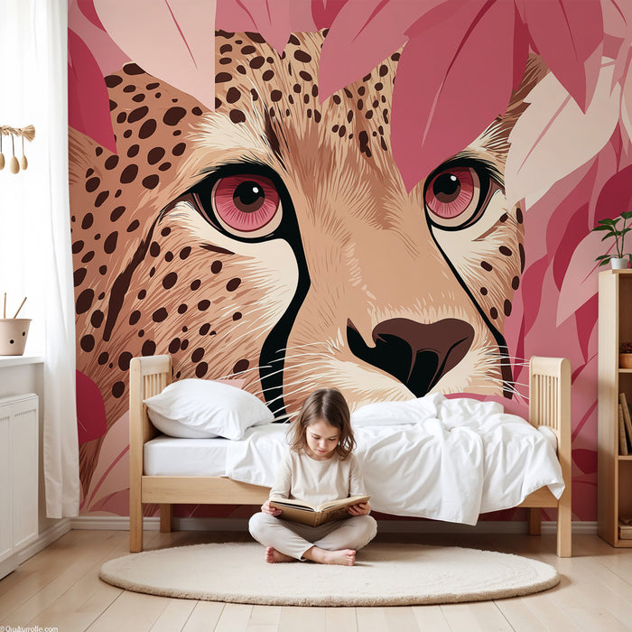 Kinderzimmer Tapete | Gepard und buntes Laubwerk