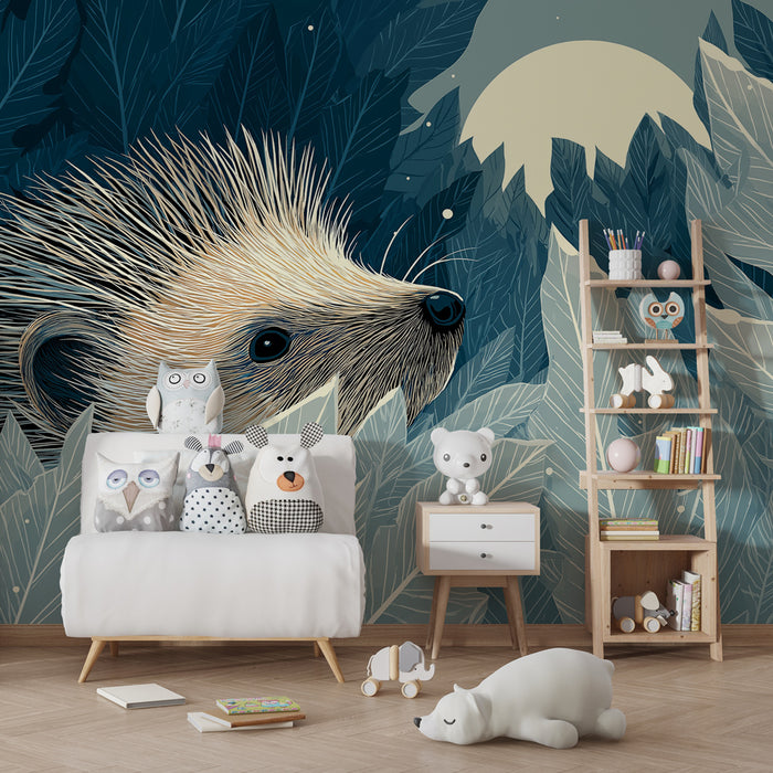 Kinderzimmer Tapete | Igel im nächtlichen Wald