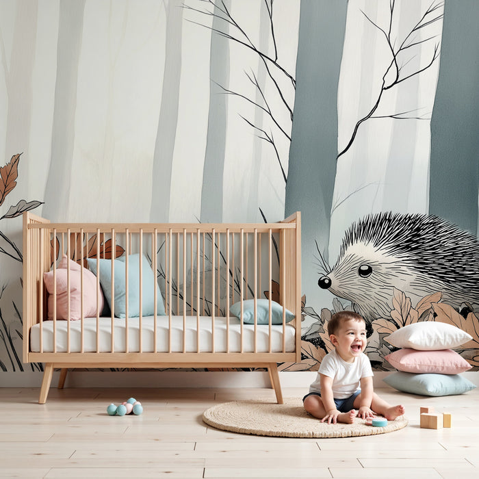 Kinderzimmer Tapete | Igel in einem ruhigen Wald