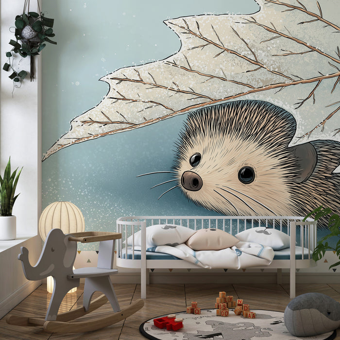 Papel de parede criança | Hedgehog under a autumn leaf