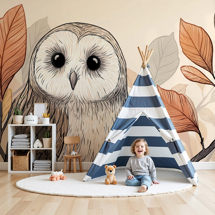 Kinderzimmer Tapete | Eule und Herbstlaub