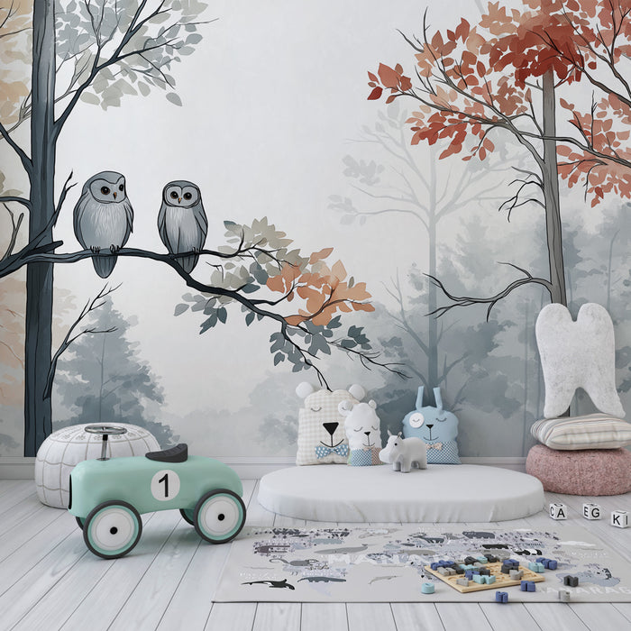 Kinderkamer behang | Uilen in herfstbomen