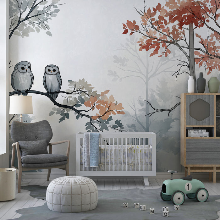 Kinderkamer behang | Uilen in herfstbomen