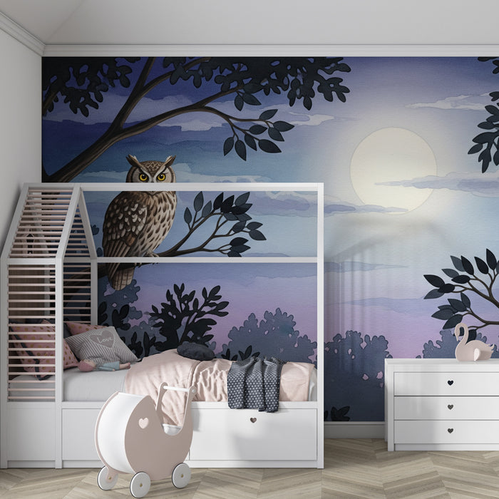 Kinderkamer behang | Uilen onder de maan