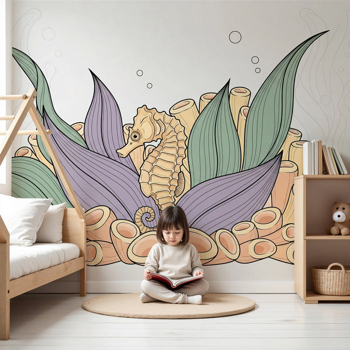 Papier peint chambre enfant | Hippocampe et corail sous-marin
